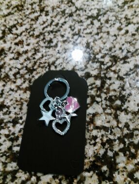 Coach Pink Heart & Star Phone Charm Keychain